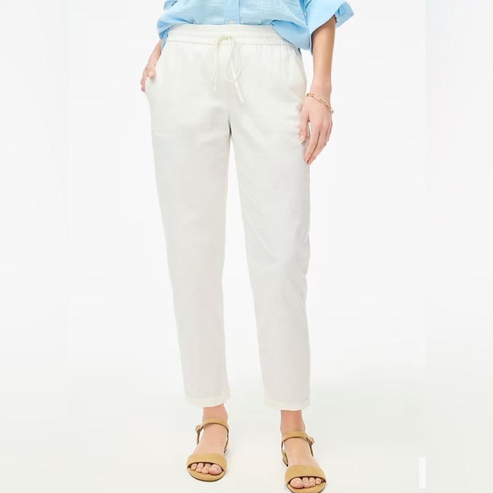 J Crew Factory Linen Blend White Drawstring Pants Women Size 12T NWT